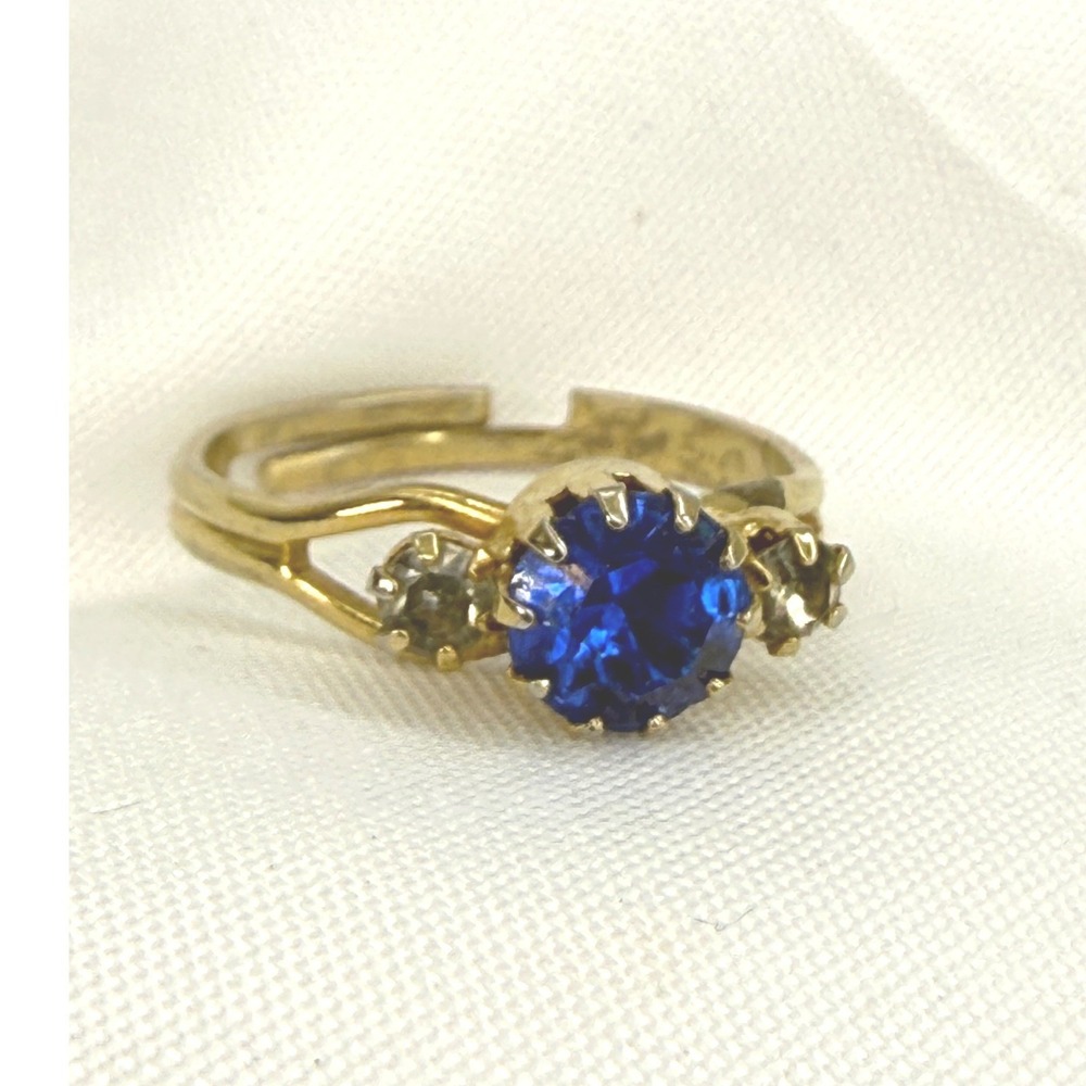 Vintage Bubblegum Machine‎ Ring Blue Rhinestone Adjustable Three Stone Cocktail